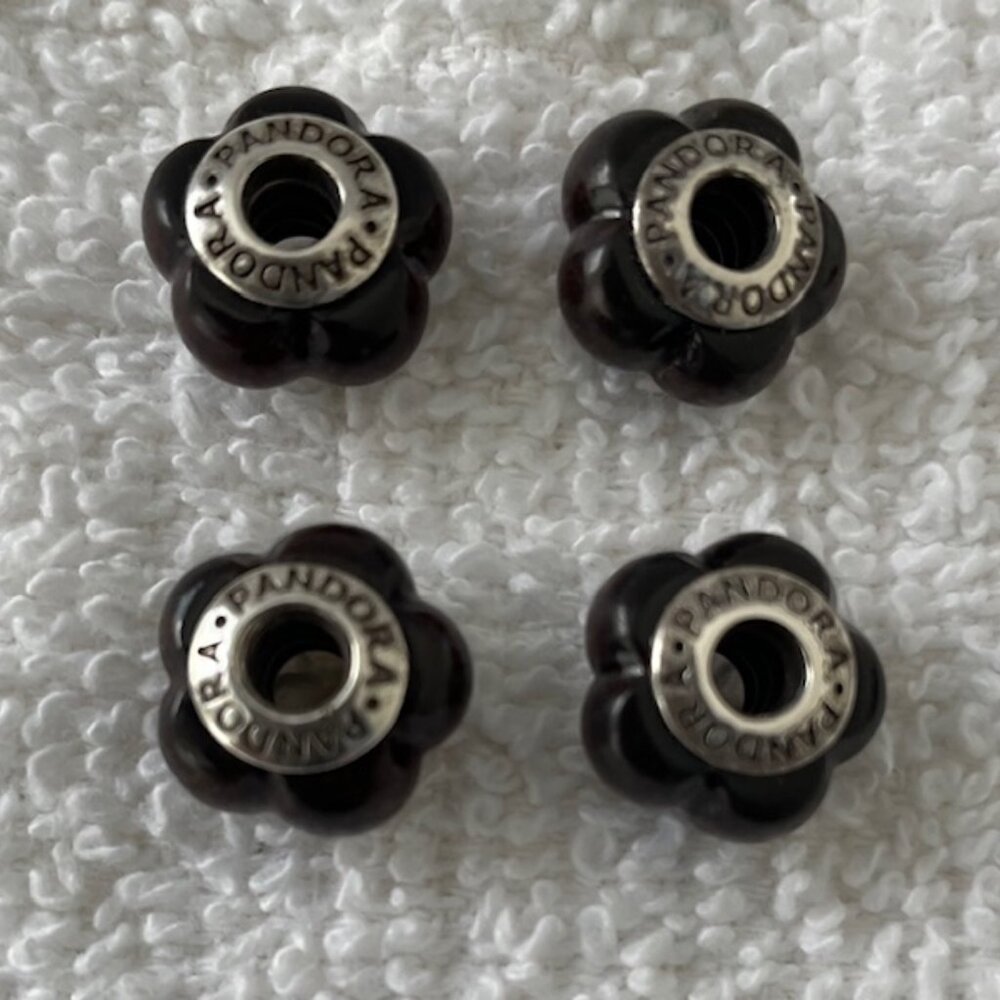 Pandora Set of 4 Retired Carved Scalloped Wooden Charm